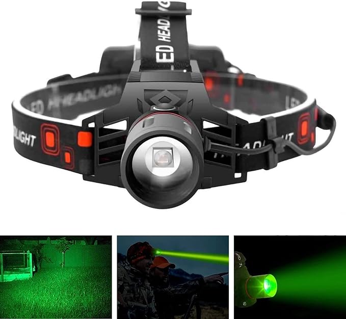 Lampe frontale LED rechargeable, 3 couleurs (blanc, rouge, vert), puissante et légère. Idéale randonnée, camping.