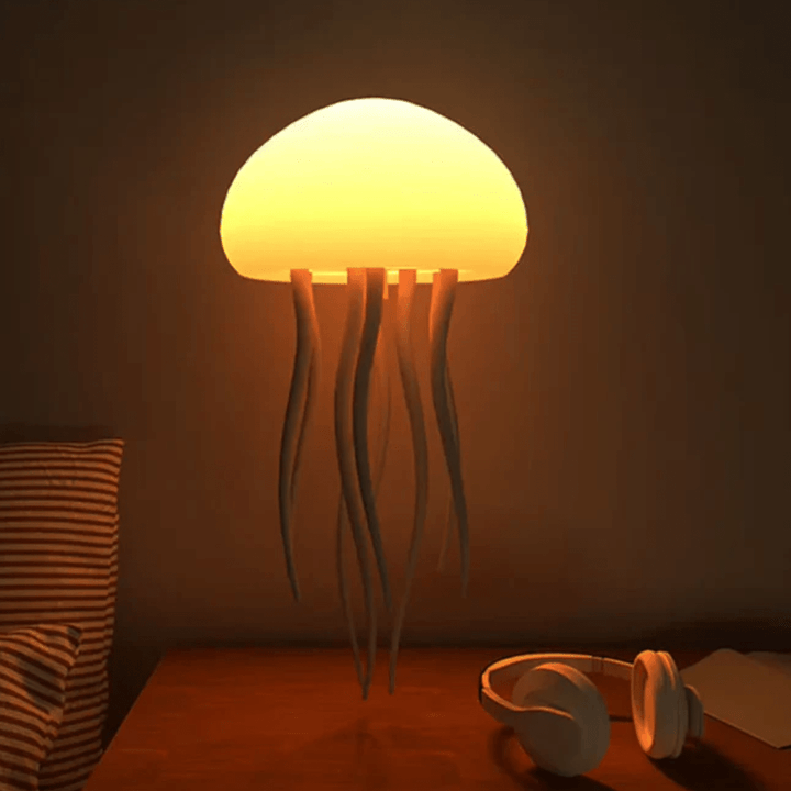 Lampe LED méduse décorative, ambiance relaxante.  Lumière douce, design compact et rechargeable. Idéale pour la maison.
