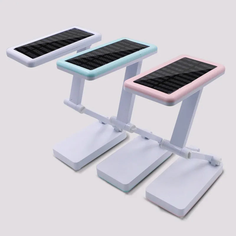 Lampe LED pliable solaire pour extérieur, design compact, ajustable, idéale camping, lecture, lumière d'urgence.