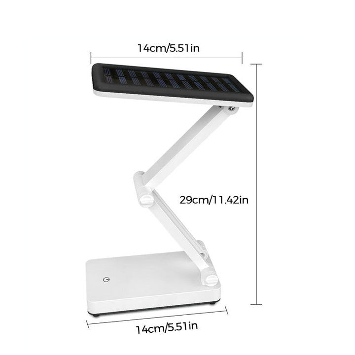 Lampe LED pliable solaire pour extérieur, design compact, ajustable, idéale camping, lecture, lumière d'urgence.