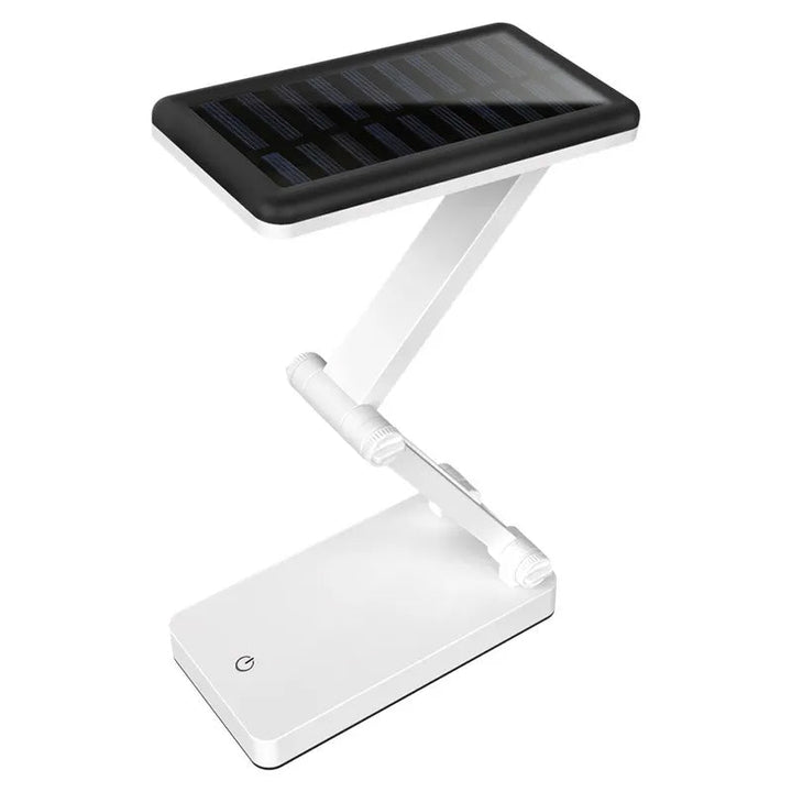 Lampe LED pliable solaire pour extérieur, design compact, ajustable, idéale camping, lecture, lumière d'urgence.