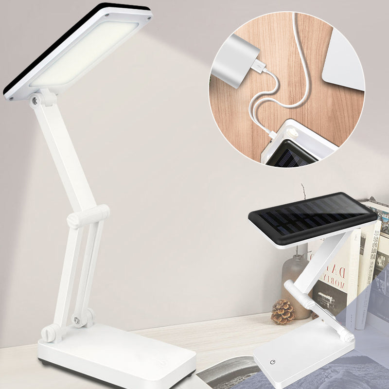 Lampe LED pliable solaire pour extérieur, design compact, ajustable, idéale camping, lecture, lumière d'urgence.