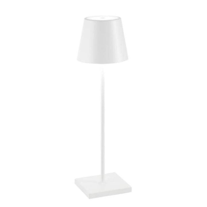 "Lampe LED sans fil Alexa, design moderne et élégant, étanche, couleur argent, éclairage doux et modulable, 38 cm de haut."