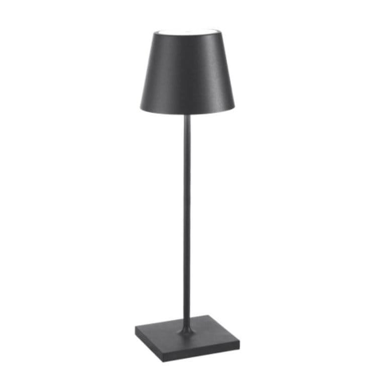 "Lampe LED sans fil Alexa, design moderne et élégant, étanche, couleur argent, éclairage doux et modulable, 38 cm de haut."
