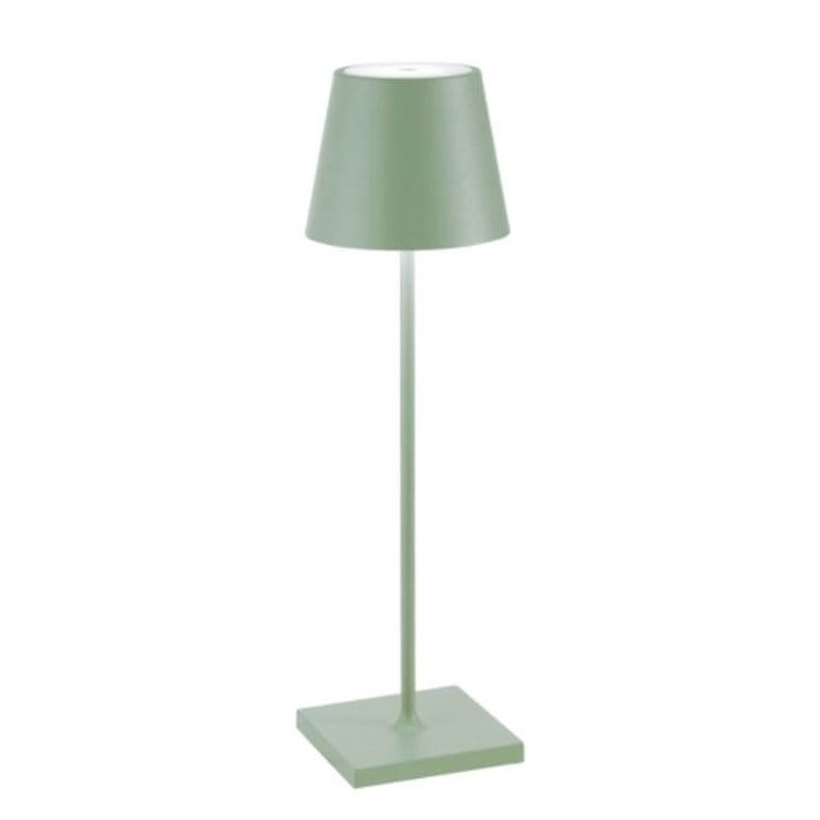 "Lampe LED sans fil Alexa, design moderne et élégant, étanche, couleur argent, éclairage doux et modulable, 38 cm de haut."