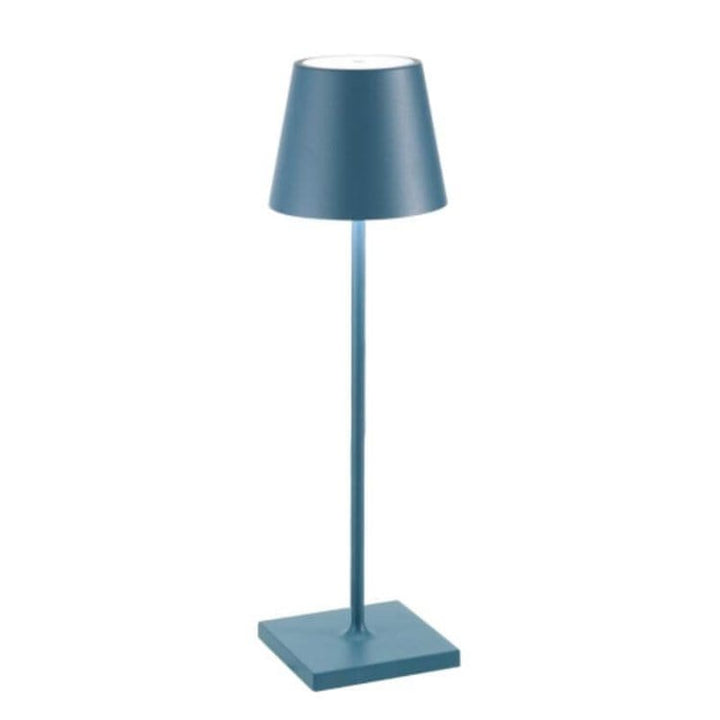 "Lampe LED sans fil Alexa, design moderne et élégant, étanche, couleur argent, éclairage doux et modulable, 38 cm de haut."