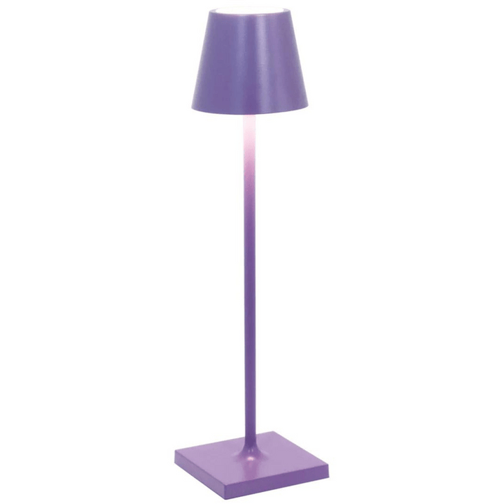 "Lampe LED sans fil Alexa, design moderne et élégant, étanche, couleur argent, éclairage doux et modulable, 38 cm de haut."