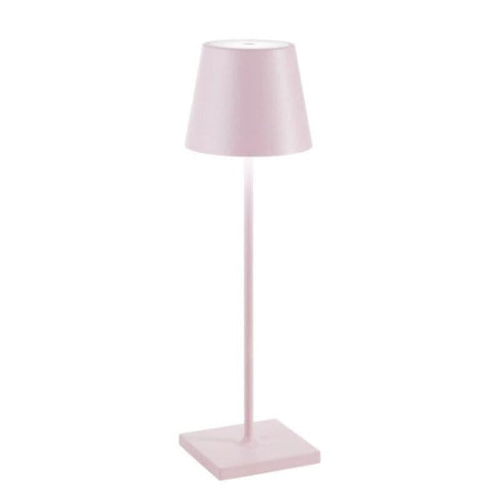 "Lampe LED sans fil Alexa, design moderne et élégant, étanche, couleur argent, éclairage doux et modulable, 38 cm de haut."