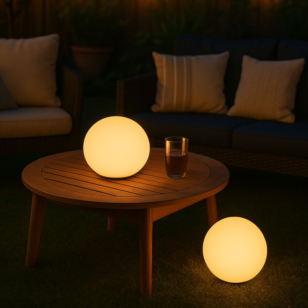 "Lampe LED sphérique multicolore sans fil avec télécommande, idéale pour créer une ambiance élégante et moderne."
