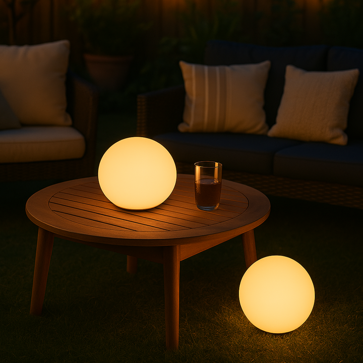"Lampe LED sphérique multicolore sans fil avec télécommande, idéale pour créer une ambiance élégante et moderne."