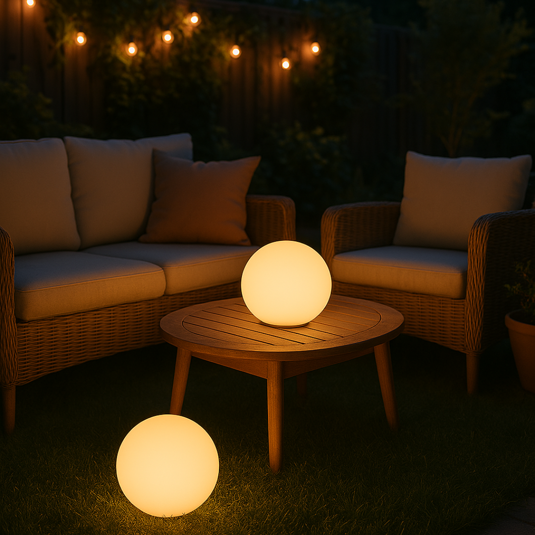"Lampe LED sphérique multicolore sans fil avec télécommande, idéale pour créer une ambiance élégante et moderne."