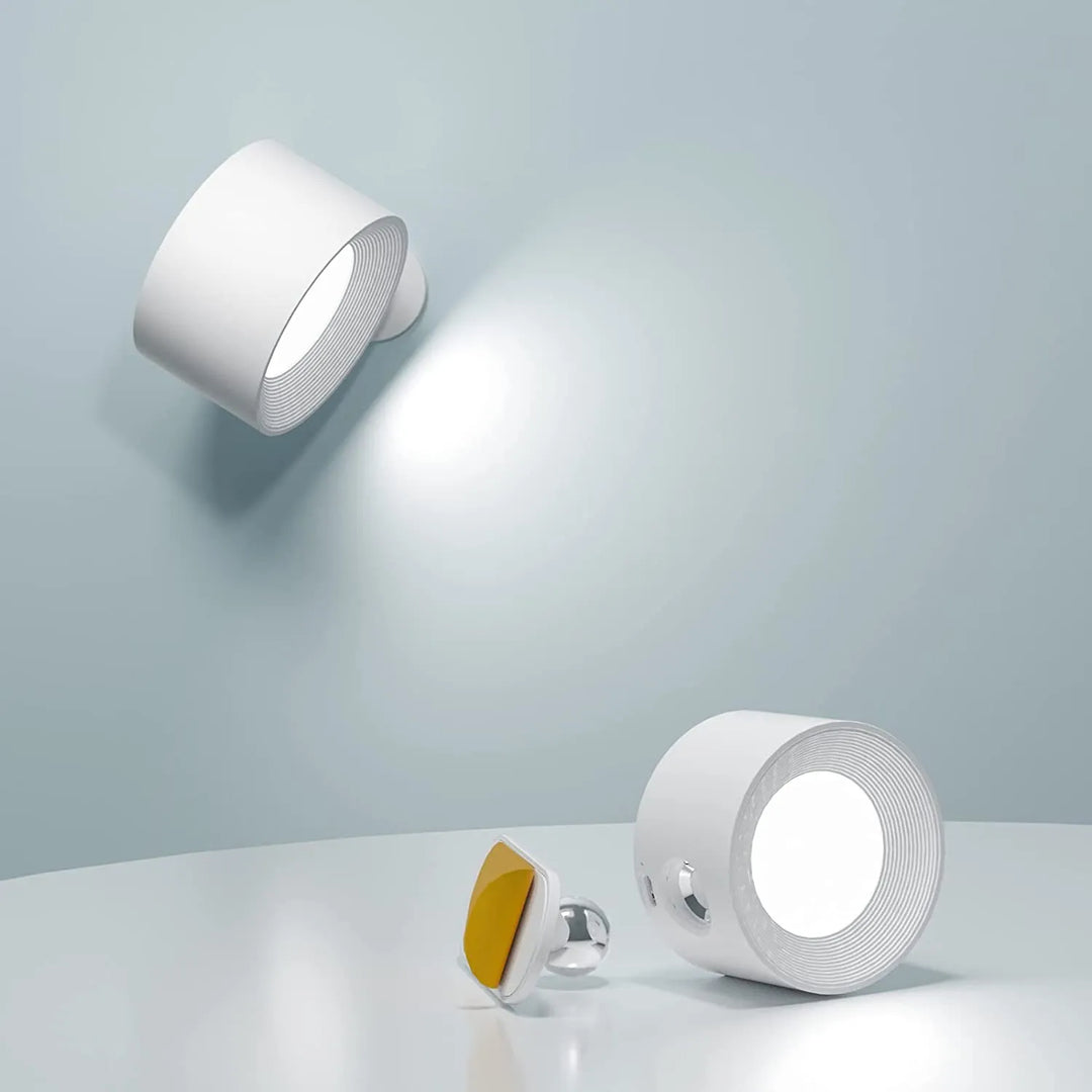 Lampe murale LED sans fil, design moderne minimaliste. Éclairage rotatif 360°, intensité réglable.