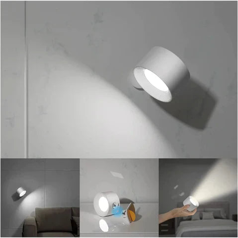 Lampe murale LED sans fil, design moderne minimaliste. Éclairage rotatif 360°, intensité réglable.