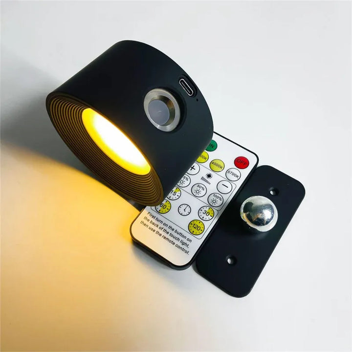 Lampe murale LED sans fil, design moderne minimaliste. Éclairage rotatif 360°, intensité réglable.