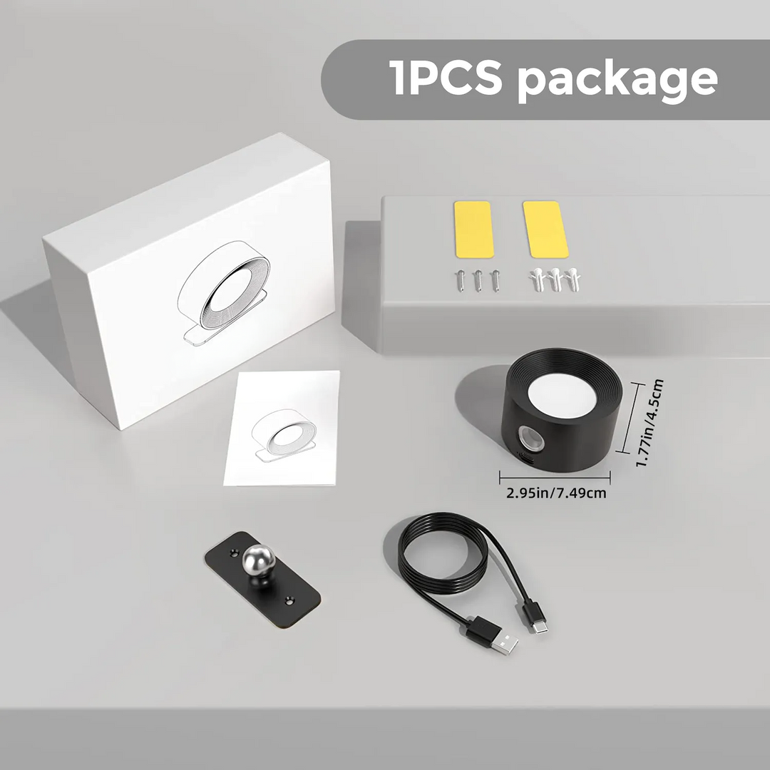 Lampe murale LED sans fil, design moderne minimaliste. Éclairage rotatif 360°, intensité réglable.