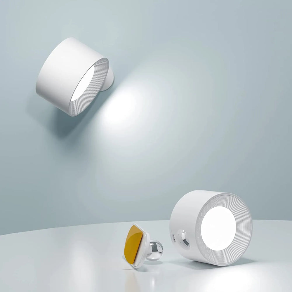 Lampe murale LED sans fil, design moderne minimaliste. Éclairage rotatif 360°, intensité réglable.