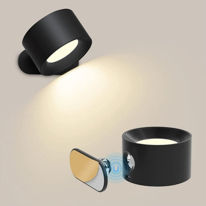 Lampe murale LED sans fil, design moderne minimaliste. Éclairage rotatif 360°, intensité réglable.