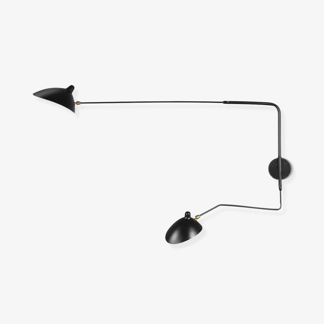 "Lampe murale moderne avec bras orientable, design organique années 50, finition métal noir, idéale pour intérieur épuré."