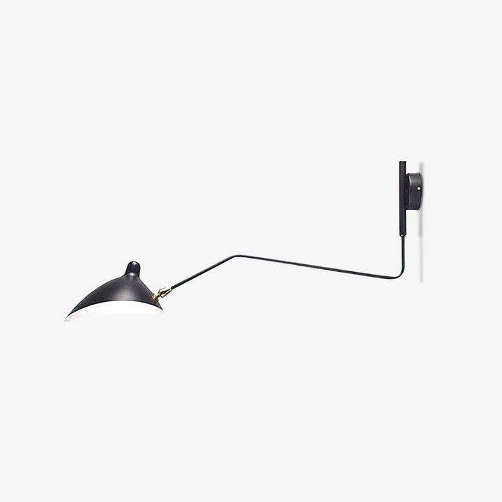 "Lampe murale moderne avec bras orientable, design organique années 50, finition métal noir, idéale pour intérieur épuré."