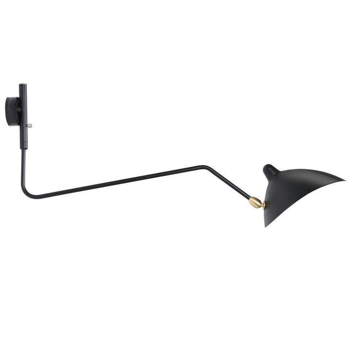 "Lampe murale moderne avec bras orientable, design organique années 50, finition métal noir, idéale pour intérieur épuré."