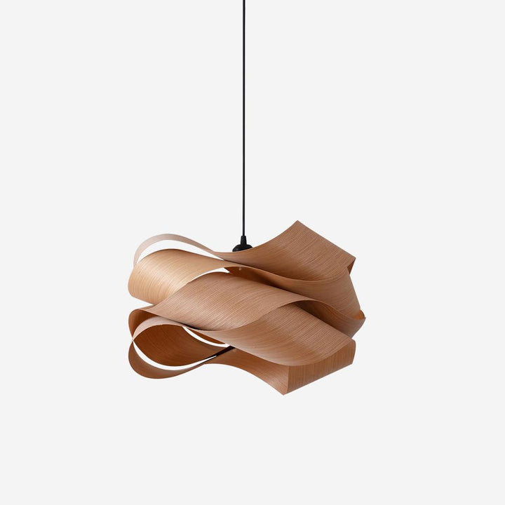 "Lampe pendante bois métal moderne, abat-jour artisanal, lumière douce, design contemporain, déco élégante."