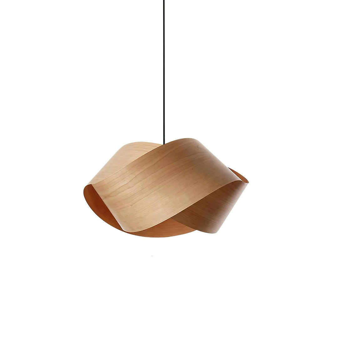 "Lampe pendante bois métal moderne, abat-jour artisanal, lumière douce, design contemporain, déco élégante."