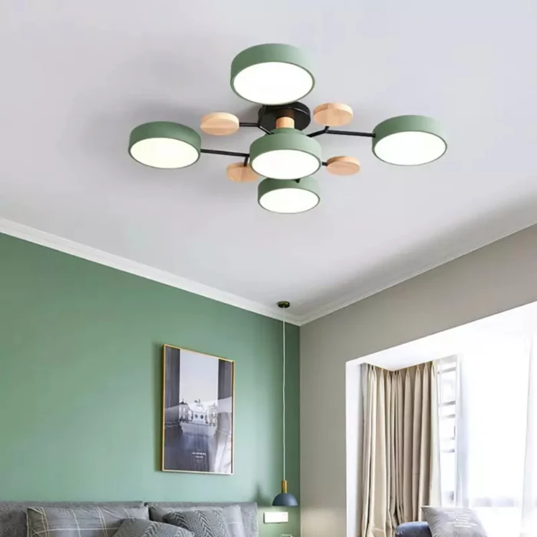 Plafonnier LED rond contemporain. Luminaire design, lumière personnalisable pour chambre.