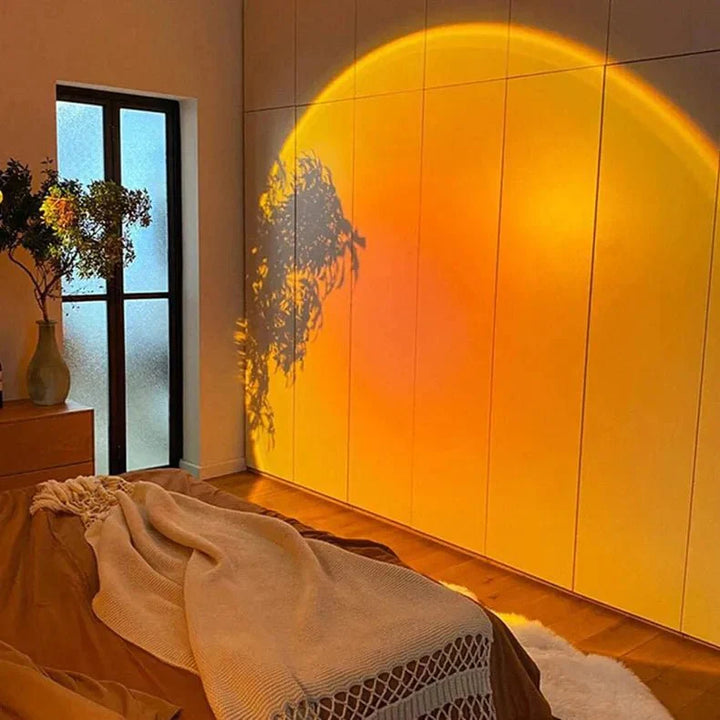Lampe projecteur coucher soleil, 15 couleurs.  Effet réaliste, design élégant. Idéale pour chambre ou salon.