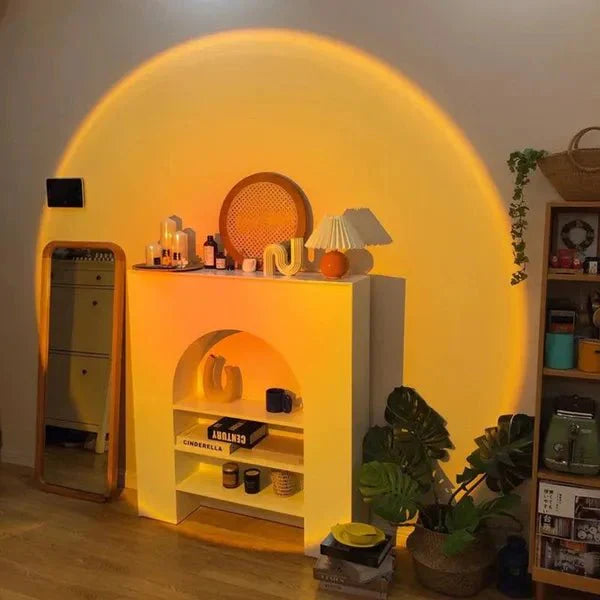 Lampe projecteur coucher soleil, 15 couleurs.  Effet réaliste, design élégant. Idéale pour chambre ou salon.