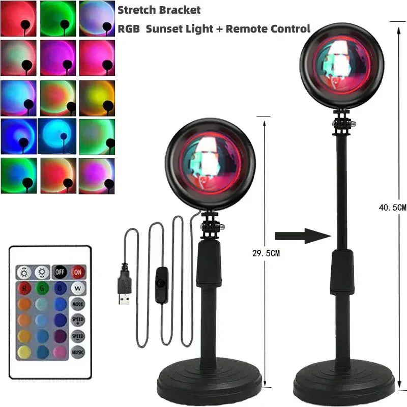 Lampe projecteur coucher soleil, 15 couleurs.  Effet réaliste, design élégant. Idéale pour chambre ou salon.
