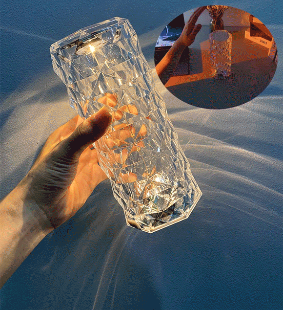 Lampe projecteur rose cristal tactile. 3 ou 16 couleurs.  Eclairage doux, ambiance féerique.