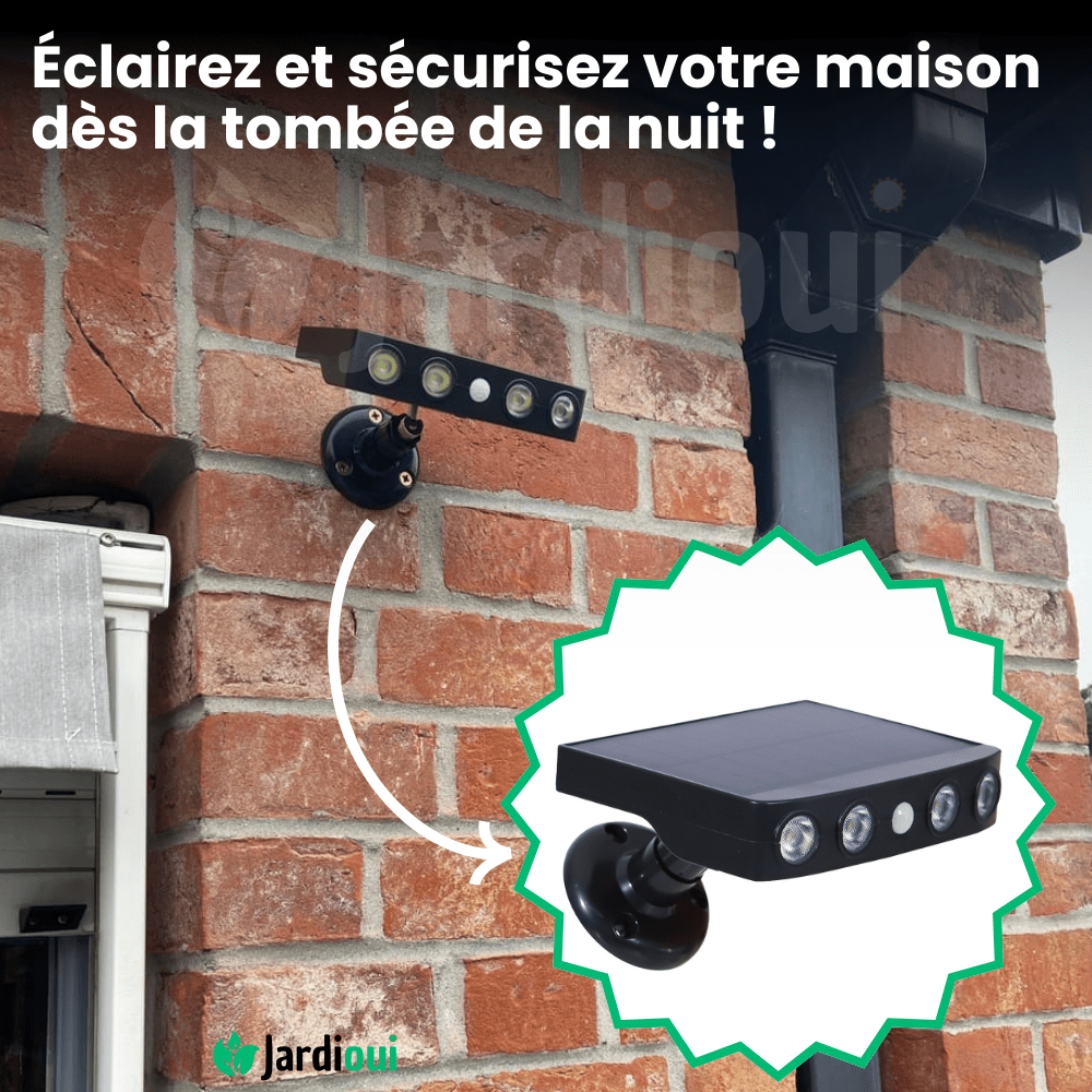 Lampe solaire extérieure puissante, détecteur de mouvement intégré. Éclairage LED performant, design moderne. Installation fa