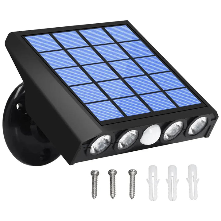 Lampe solaire extérieure puissante, détecteur de mouvement intégré. Éclairage LED performant, design moderne. Installation fa