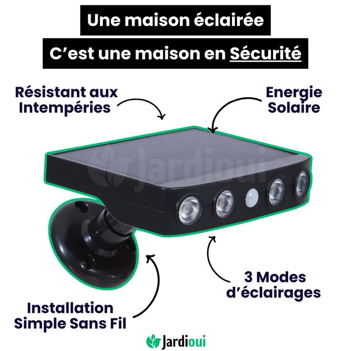 Lampe solaire extérieure puissante, détecteur de mouvement intégré. Éclairage LED performant, design moderne. Installation fa