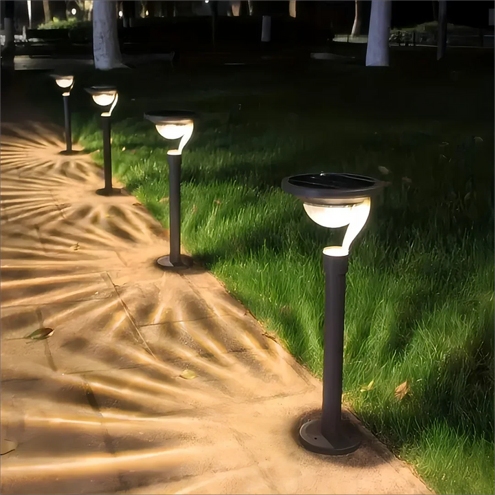 Lampe solaire extérieure puissante. Éclairage jardin, terrasse. Design moderne, résistant aux intempéries.