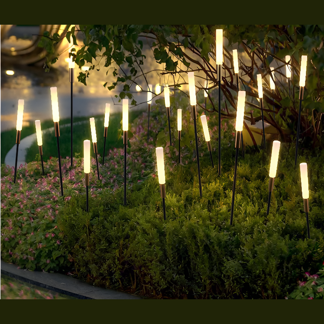 Lampe solaire LED extérieure, jardin. Design élégant, éclairage blanc chaud, IP65 étanche.