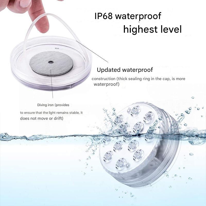 Lampe sous-marine LED étanche, multicolore, avec télécommande, éclairage piscine, ambiance magique, IP68, lumière eau.
