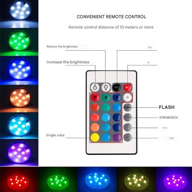Lampe sous-marine LED étanche, multicolore, avec télécommande, éclairage piscine, ambiance magique, IP68, lumière eau.