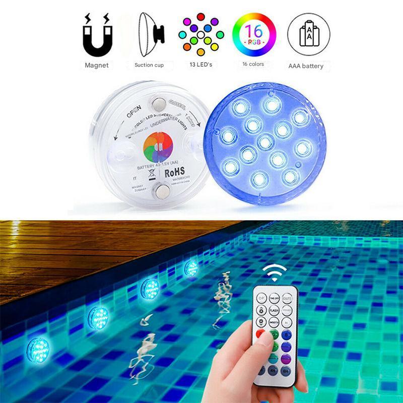 Lampe sous-marine LED étanche, multicolore, avec télécommande, éclairage piscine, ambiance magique, IP68, lumière eau.