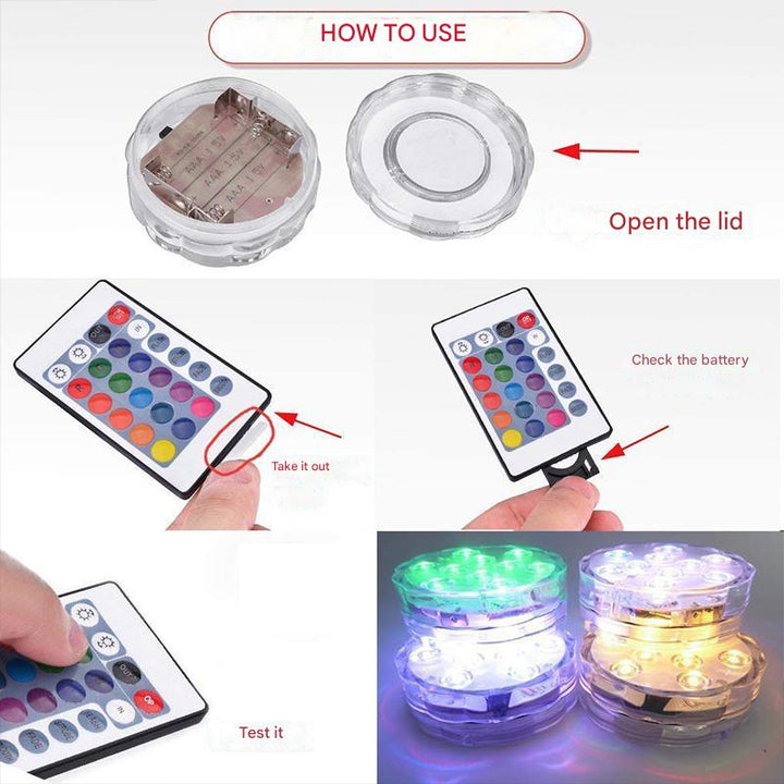 Lampe sous-marine LED étanche, multicolore, avec télécommande, éclairage piscine, ambiance magique, IP68, lumière eau.