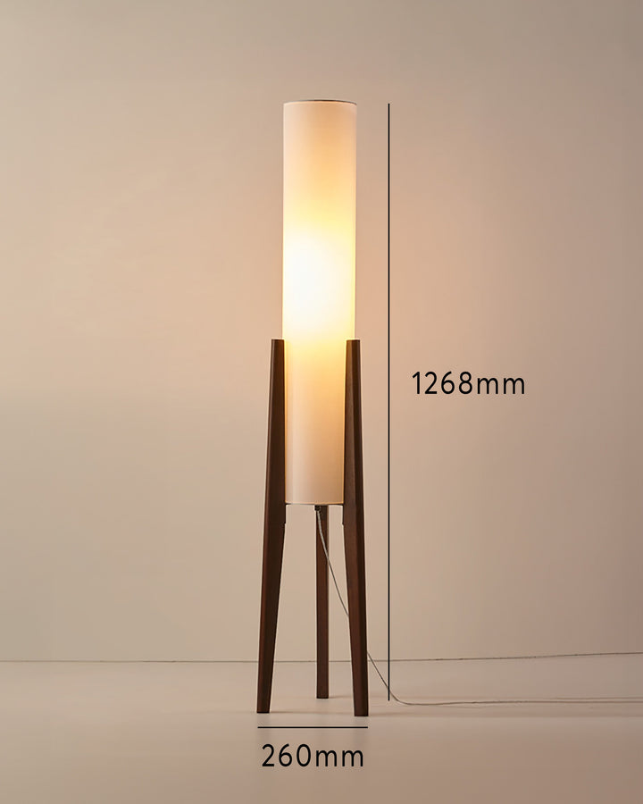 Lampe sur pied en noyer avec abat-jour en tissu, design nordique rétro, élégance et chaleur pour intérieur moderne.