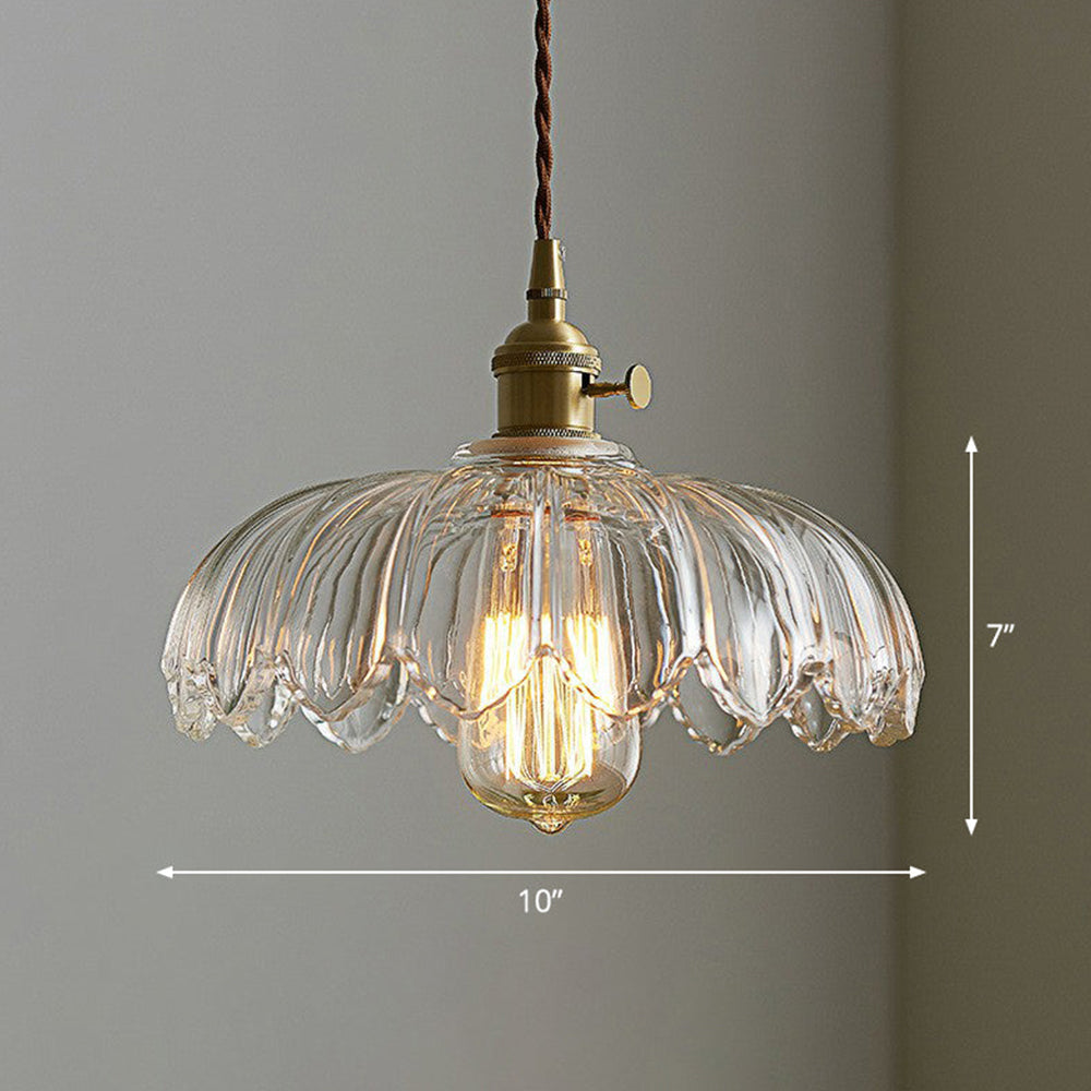 Lampe suspendue vintage en verre et cuivre.  Design romantique, lumière douce et tamisée.  Diamètre 25cm.