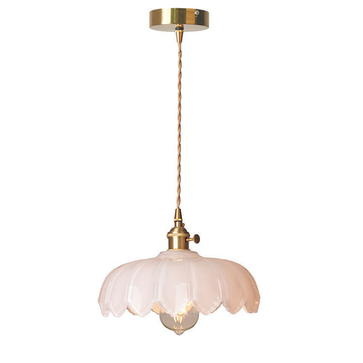 Lampe suspendue vintage en verre et cuivre.  Design romantique, lumière douce et tamisée.  Diamètre 25cm.