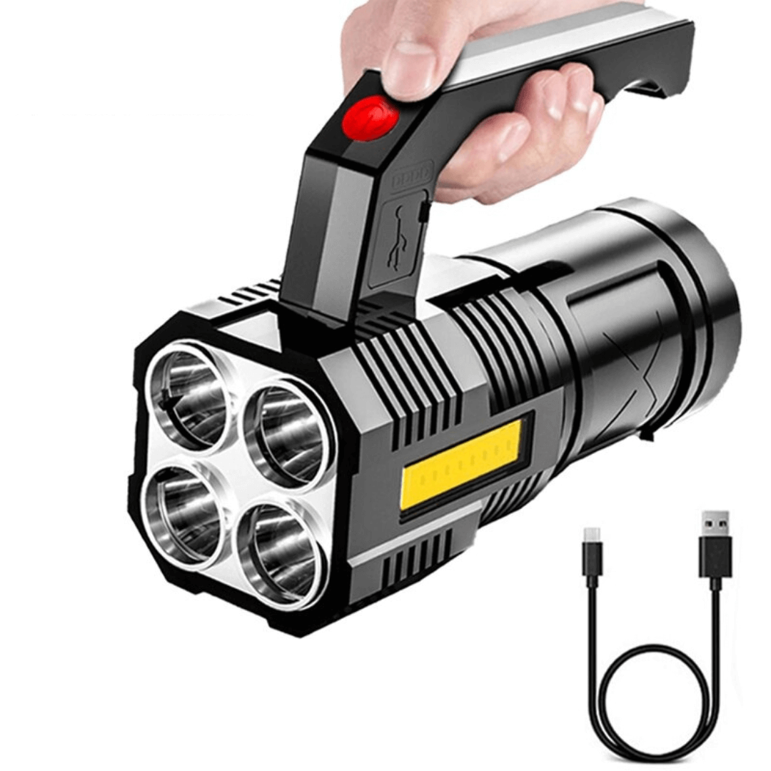 Lampe torche LED rechargeable puissante et étanche.  Lumière intense, idéale pour le camping et les activités extérieures.
