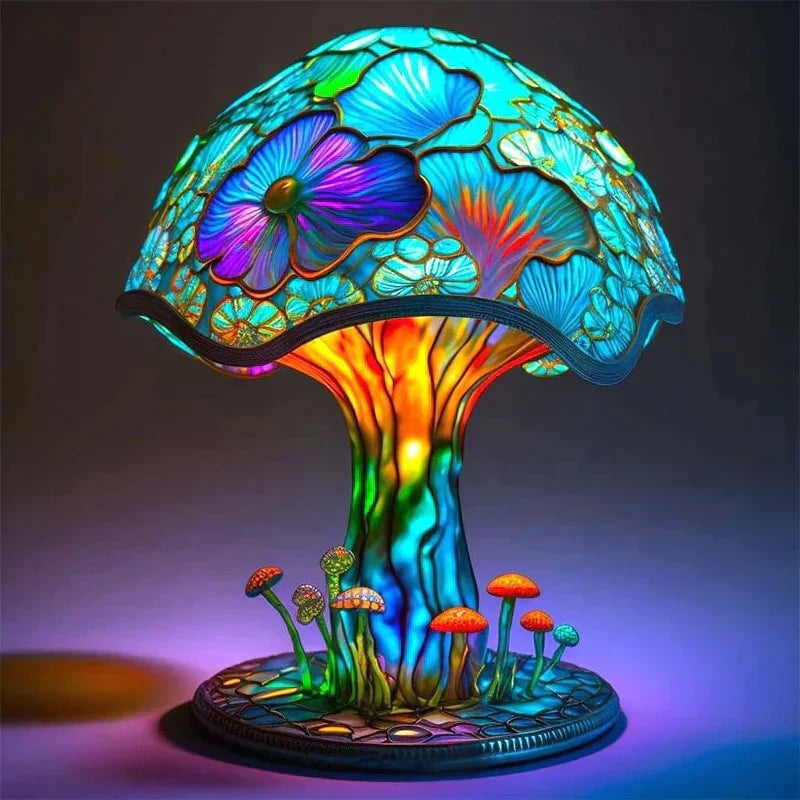 Lampe vitrail décorative, lumière douce et apaisante. Design artistique, ambiance chaleureuse.