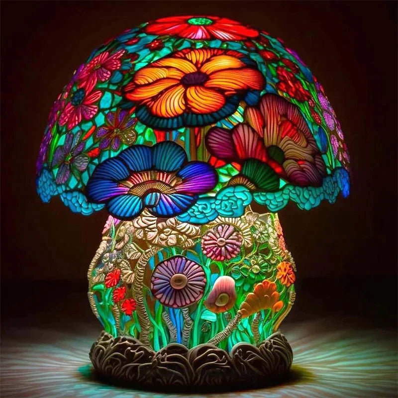 Lampe vitrail décorative, lumière douce et apaisante. Design artistique, ambiance chaleureuse.