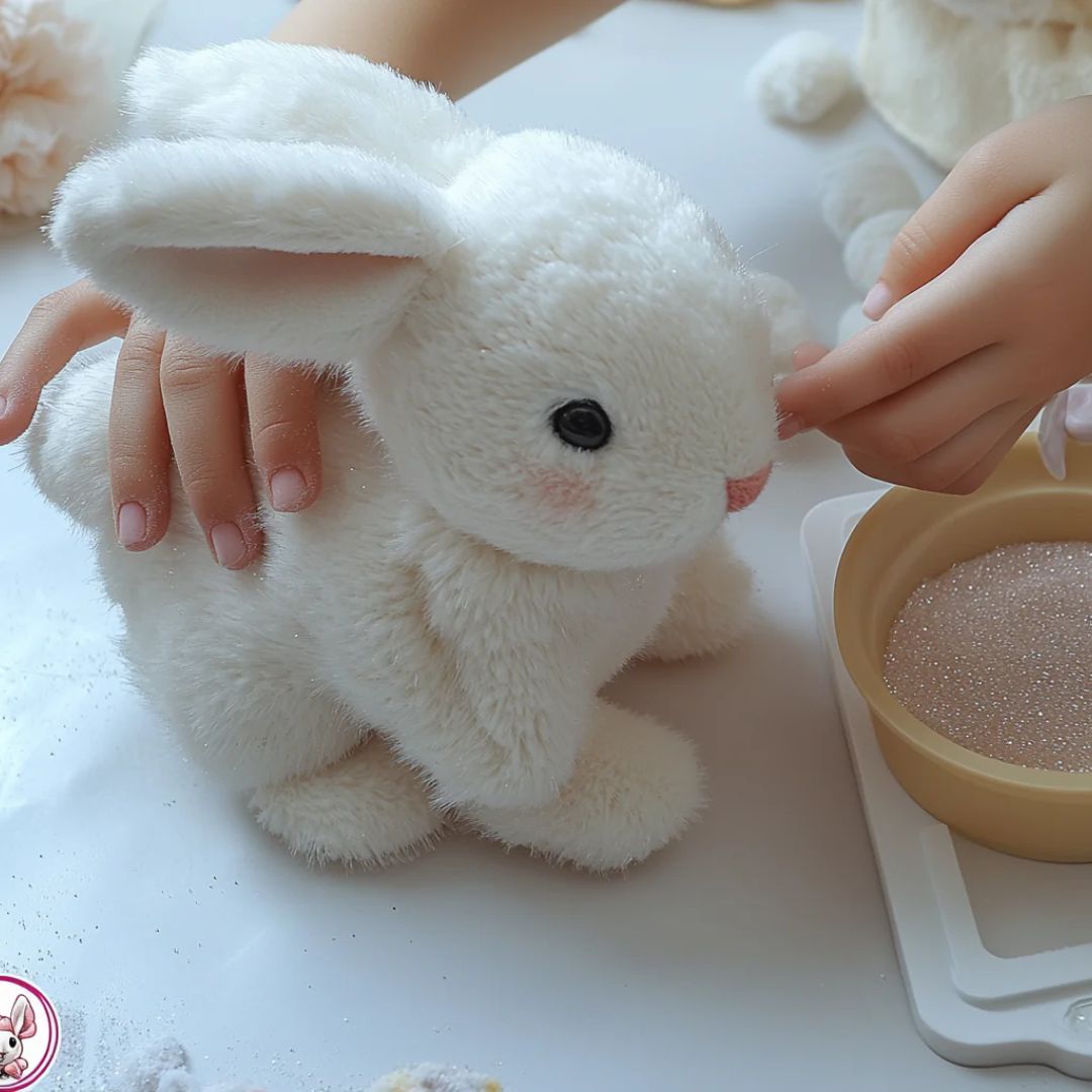 Peluche lapin interactive aux mouvements réalistes, parfaite pour les jeunes enfants.