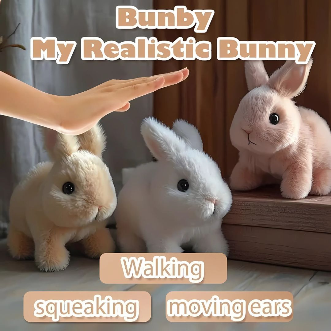 Peluche lapin réaliste avec fonction interactive, un ami doux pour les enfants.