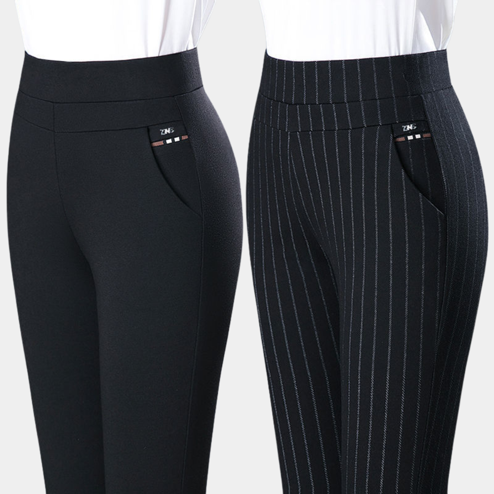 Legging activewear noir femme élégant avec rayures discrètes, parfait pour la mode et le sport.