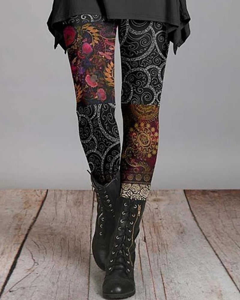 Leggings femmes imprimés de motifs ethniques rétro, pour un style casual mode unique et confortable.